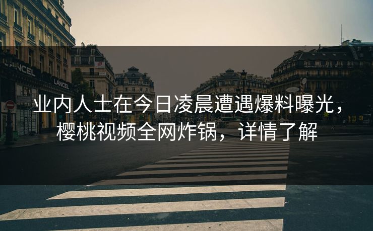 业内人士在今日凌晨遭遇爆料曝光，樱桃视频全网炸锅，详情了解
